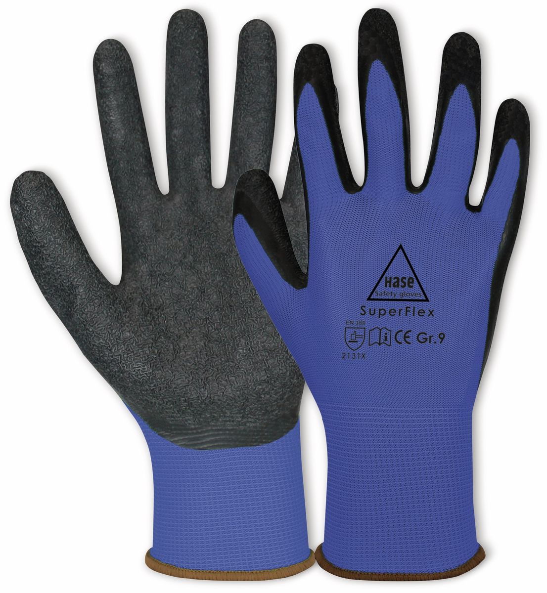 HASE SAFETY GLOVES Latex-Arbeitshandschuhe Superflex, EN 388, EN 420, Größe 10, blau/schwarz