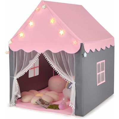 Kinderspielhaus mit Sternenlichter, Prinzessin Prinzess Kinderzelt mit Fenster & Matte, Spielzelt mit doppeltem Vorhang, Kinderspielzelt,