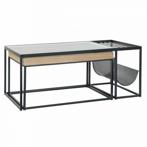 Couchtisch DKD Home Decor Schwarz Mehrfarbig Naturholz Metall Bambus Kristall 110 x 60 x 45 cm