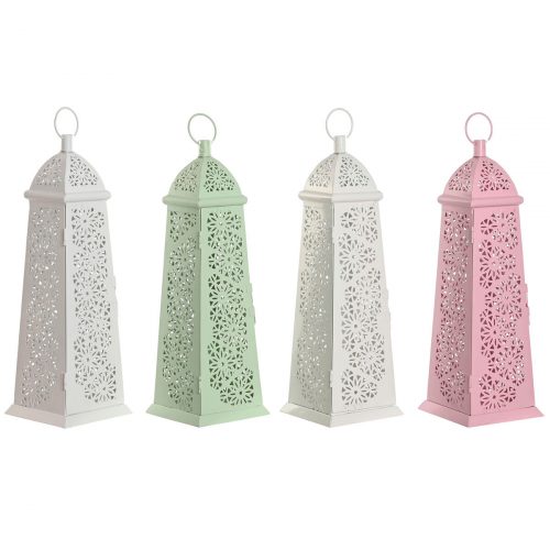 Laterne Home ESPRIT Weiß grün Rosa Metall Aluminium Shabby Chic 13 x 13 x 43 cm (4 Stück)
