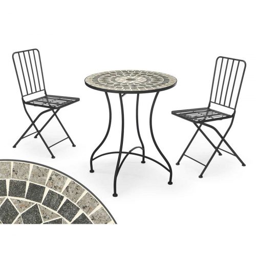 Table and 2 chairs Ibergarden JF241192 Mosaico-Forja Black Grey 100 x 30 x 65 cm