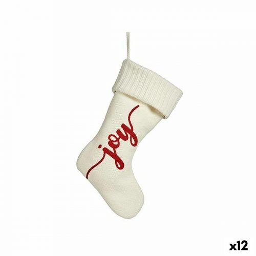 Weihnachtsschmuck Joy Weihnachtsstrumpf Weiß Stoff 28 x 4 x 46 cm (12 Stück)
