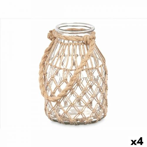 Kerzenschale Gefäß Durchsichtig natürlich Glas Schnur 17 x 25 cm (4 Stück)