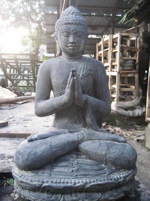 Buddha Figur 80 cm Groß Guss-Stein Massiv Frostsicher Sitzend Gruß Garten Statue