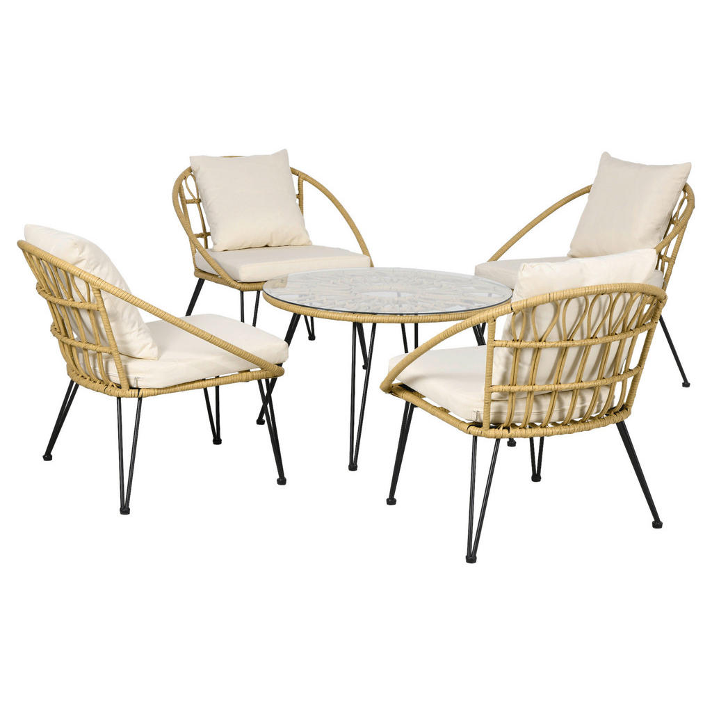 Outsunny Gartensitzgruppe 5tlg. beige Stahl B/H/L: ca. 82x50x82 cm