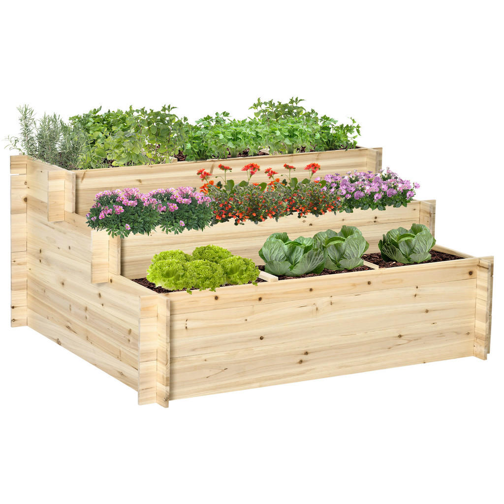 Outsunny Hochbeet natur Holz B/H/L: ca. 100x54x117 cm